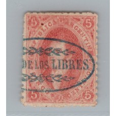 ARGENTINA 1864 GJ 19b RIVADAVIA ESTAMPILLA DE 1ra TIRADA CON VARIEDAD DOBLE IMPRESION TOTAL Y MATASELLO PASO DE LOS LIBRES CORRIENTES DE LUJO